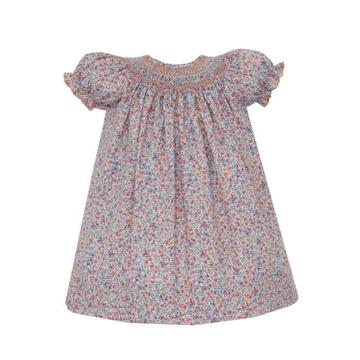 Petit Bebe Alice - Lt. Blue & Orange Print Bishop Short Sleeve-PETIT BEBE-Little Giant Kidz