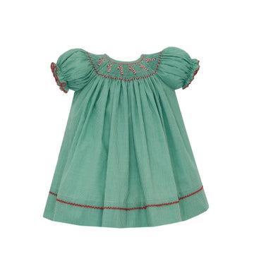 Petit Bebe Candy Cane Girl´S - Green Gingham Bishop Short Sleeve-PETIT BEBE-Little Giant Kidz