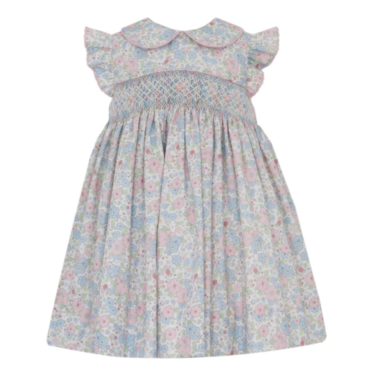 Petit Bebe Caroline- Pink and Blue Liberty Floral Sleeveless Dress with Collar-PETIT BEBE-Little Giant Kidz