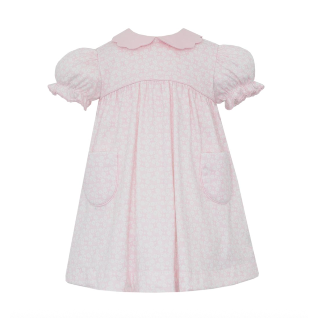 Petit Bebe Knit Floral Float Dress w/Scalloped Collar - Pink-PETIT BEBE-Little Giant Kidz
