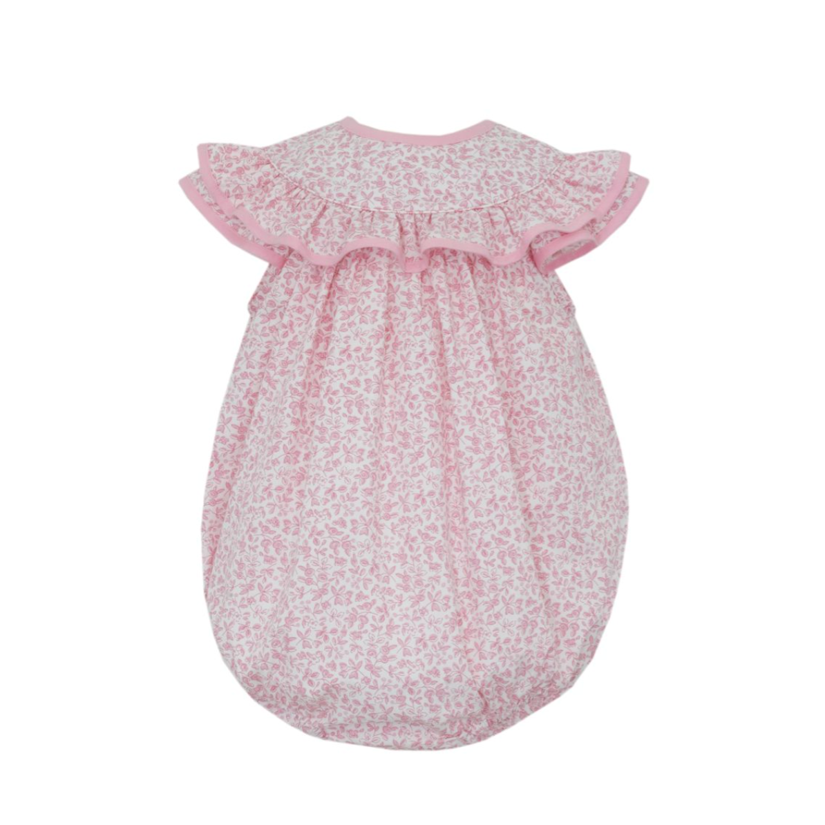 Petit Bebe Pink Floral Girl Bubble w/Double Ruffles-PETIT BEBE-Little Giant Kidz