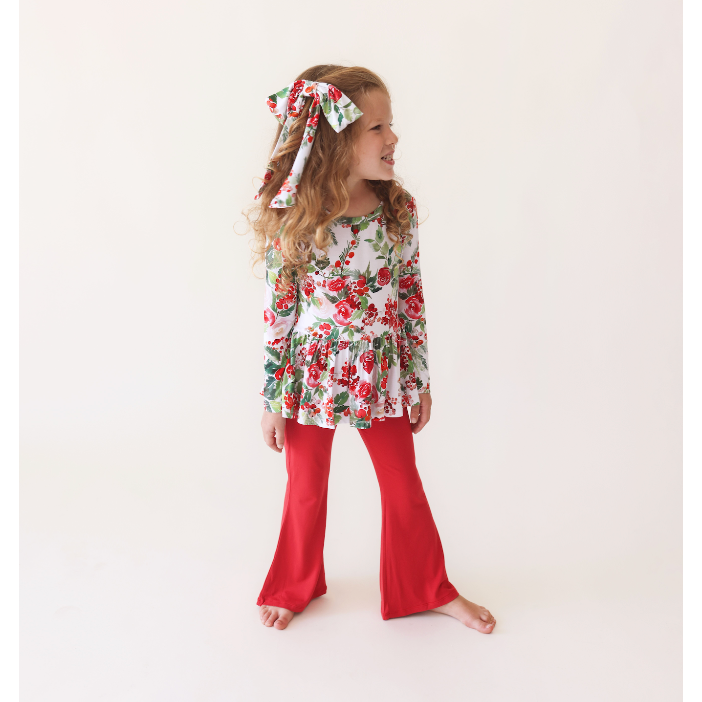 Posh Peanut Beatrix Long Sleeve Henley Peplum Top & Bell Bottom Set-POSH PEANUT-Little Giant Kidz