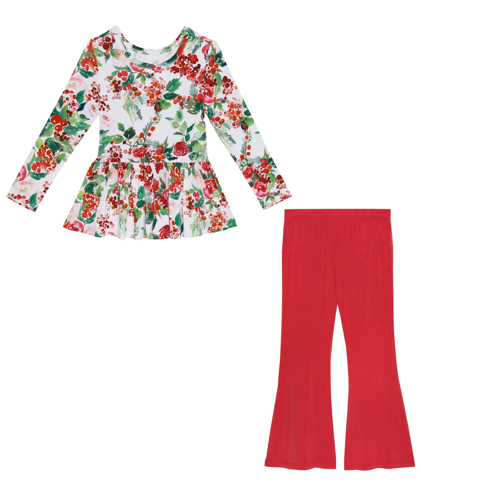 Posh Peanut Beatrix Long Sleeve Henley Peplum Top & Bell Bottom Set-POSH PEANUT-Little Giant Kidz