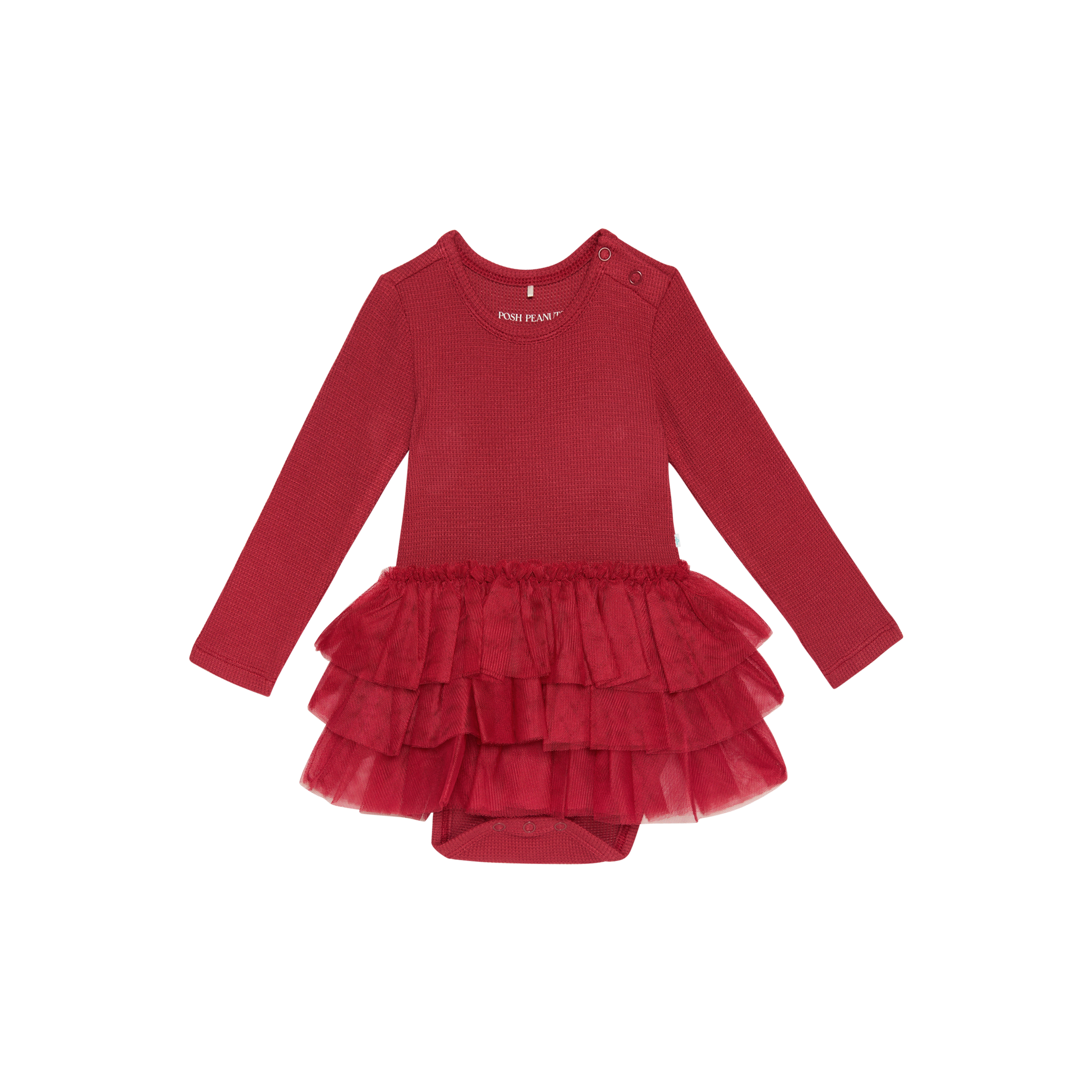 Posh Peanut Crimson Waffle Long Sleeve Tulle Skirt Bodysuit-POSH PEANUT-Little Giant Kidz