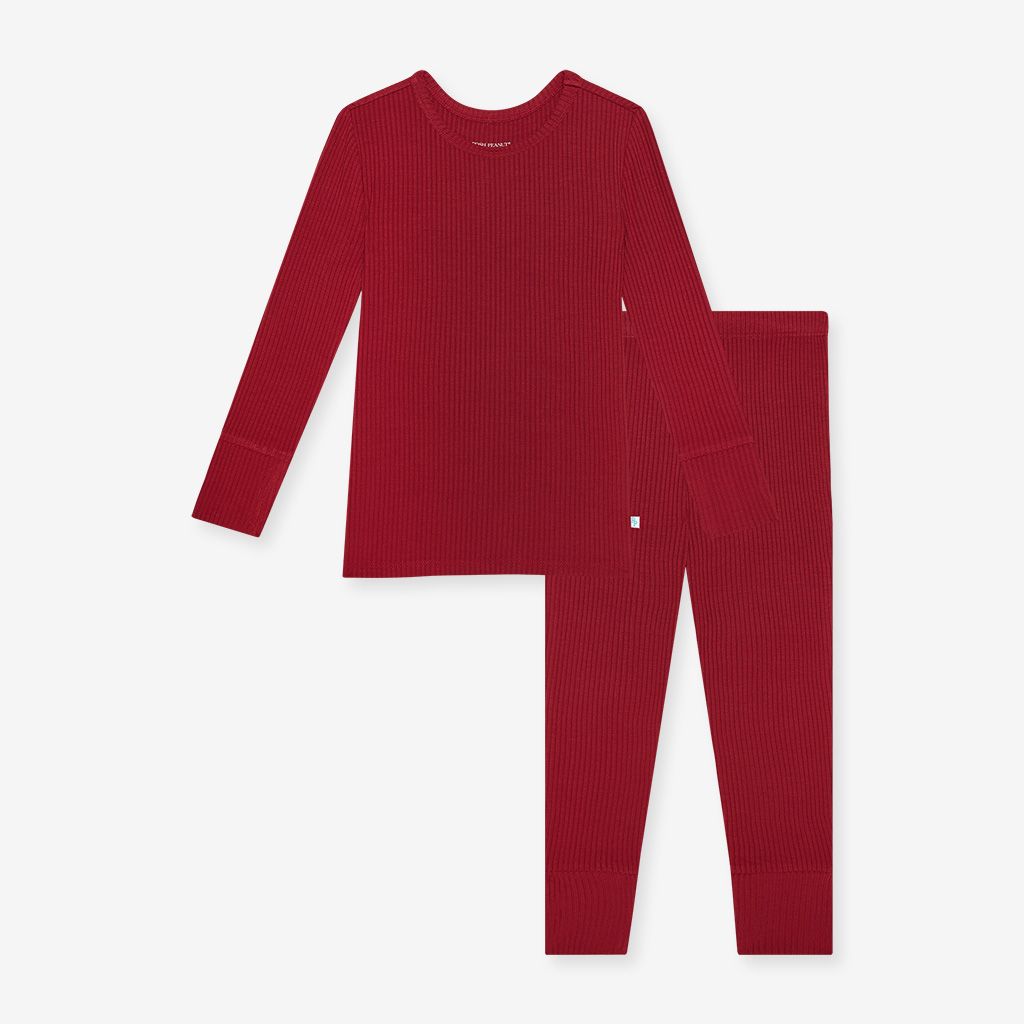 Posh Peanut Dark Red Ribbed Long Sleeve Pajama Set-Posh Peanut-Little Giant Kidz