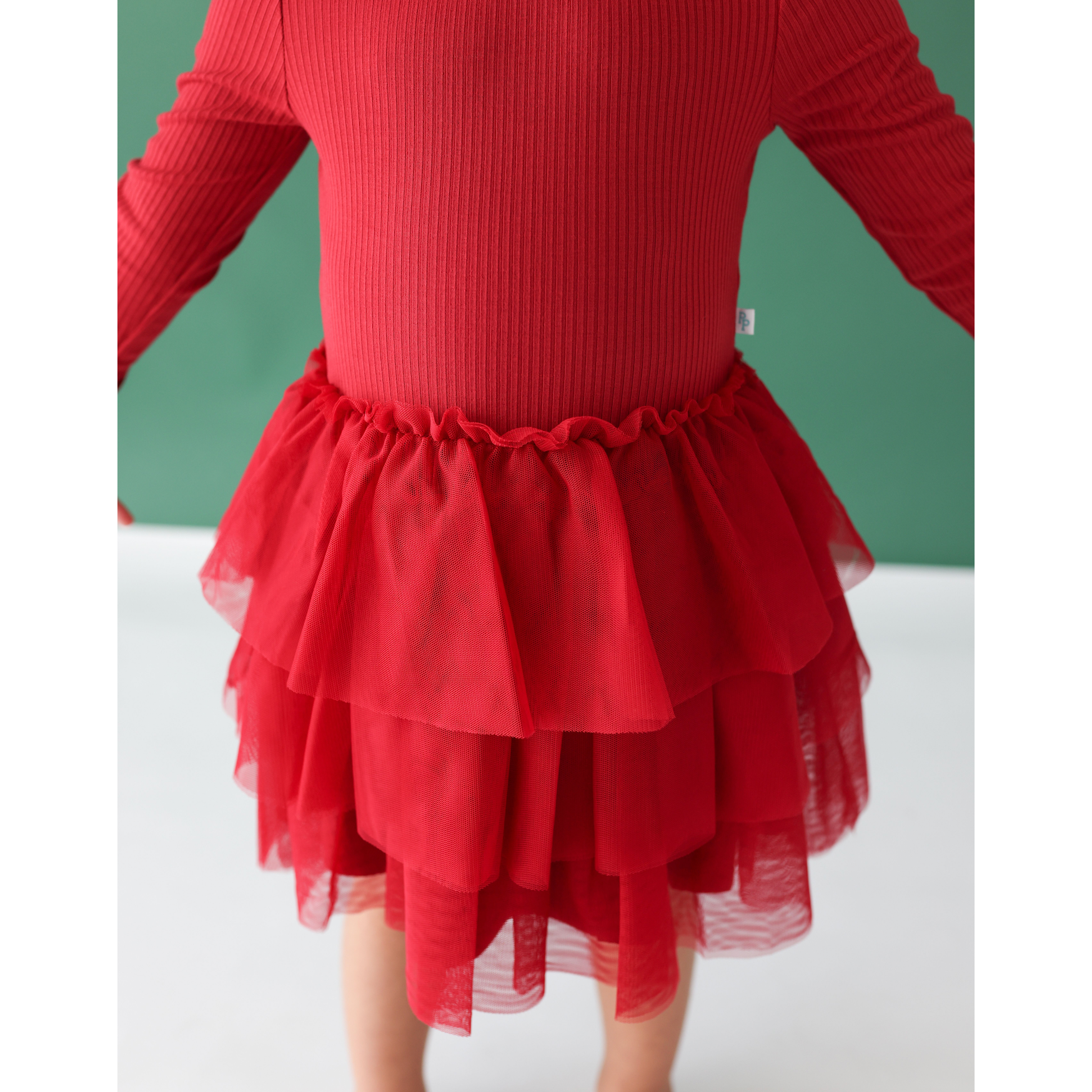 Posh Peanut Dark Red Ribbed Long Sleeve Tulle Dress-POSH PEANUT-Little Giant Kidz