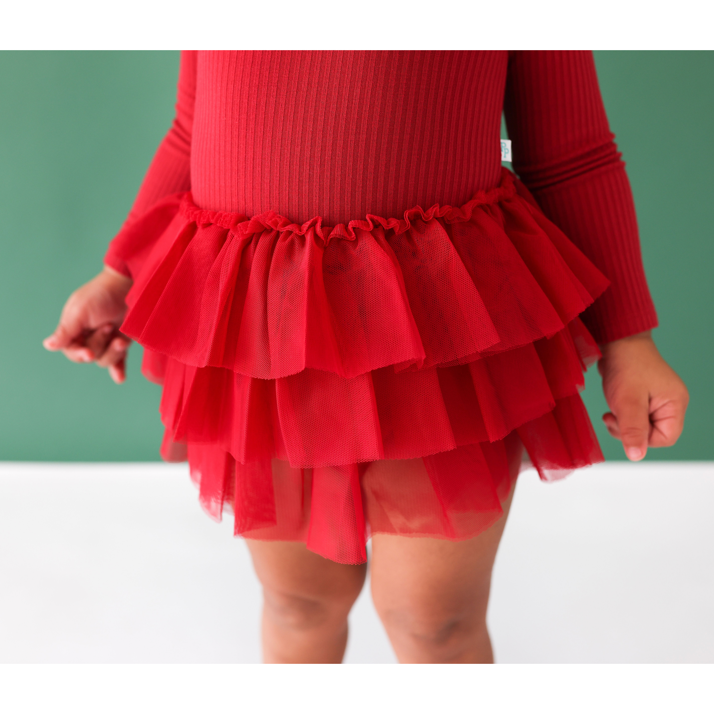 Posh Peanut Dark Red Ribbed Long Sleeve Tulle Skirt Bodysuit-Posh Peanut-Little Giant Kidz