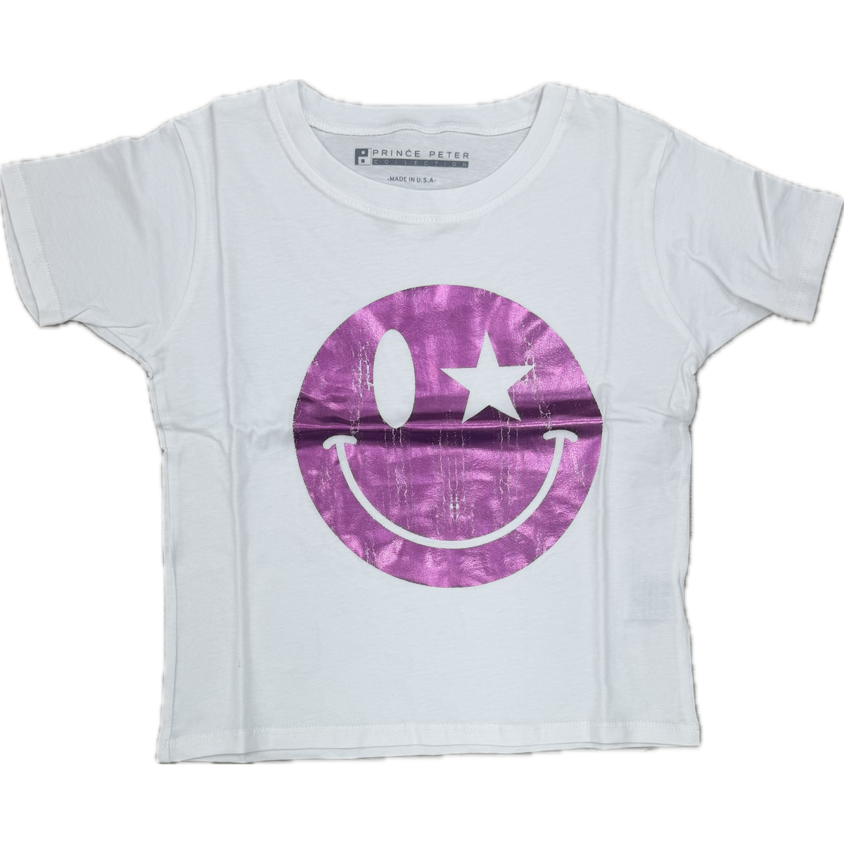 Prince Peter Fuschia Foil Happy Face Tee-Prince Peter-Little Giant Kidz