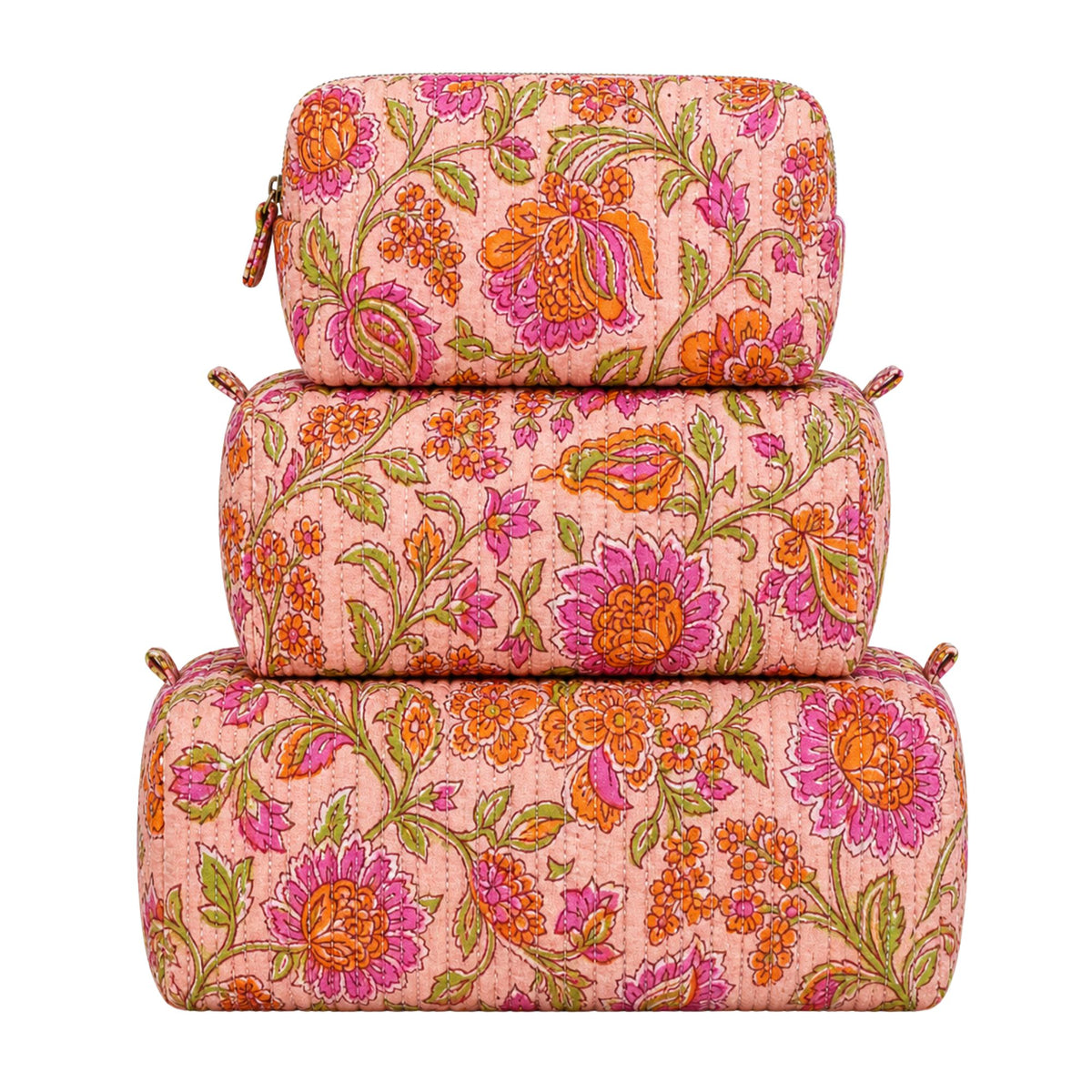 Queens Design 3-IN-1 QUILTED COSMETIC BAGS - Orange floral cosmetic bag set-Queens Design-Little Giant Kidz