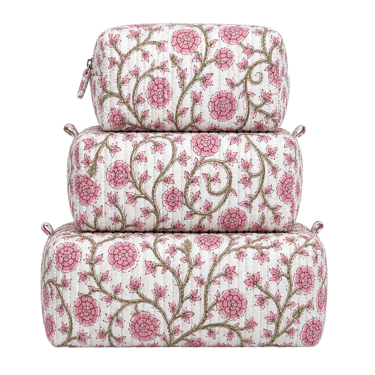 Queens Design 3-IN-1 QUILTED COSMETIC BAGS - Pink paisley cosmetic bag set-Queens Design-Little Giant Kidz