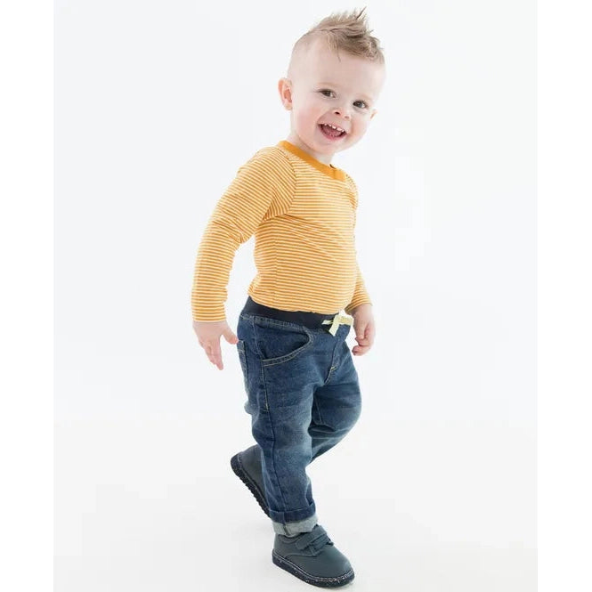 RuggedButts Tiny Honey Stripe Knit Long Sleeve Bodysuit-RUGGEDBUTTS-Little Giant Kidz