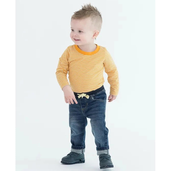 RuggedButts Tiny Honey Stripe Knit Long Sleeve Bodysuit-RUGGEDBUTTS-Little Giant Kidz