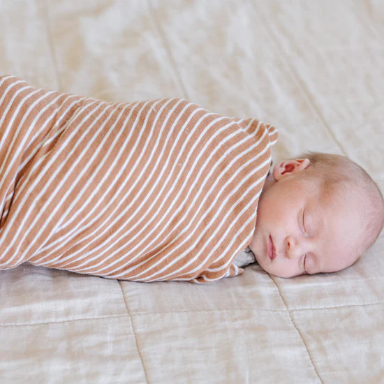 Saranoni Bamboo Rayon Muslin Swaddle - Camel Stripe-SARANONI-Little Giant Kidz
