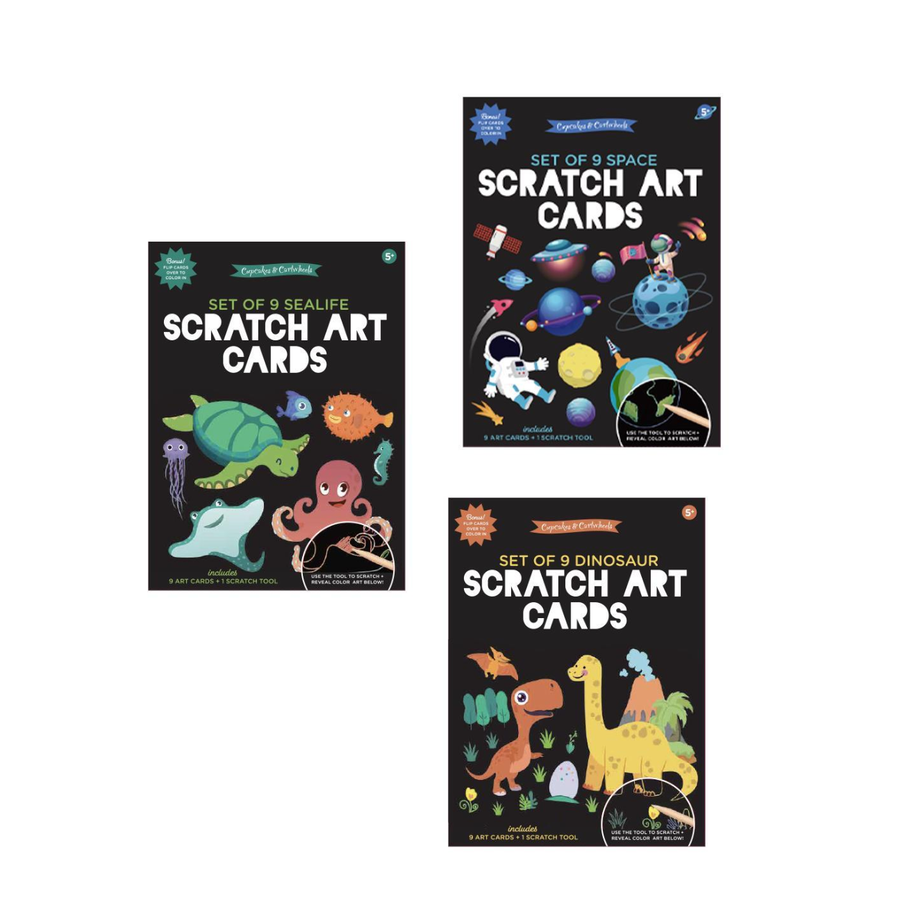 Scratch Art and Coloring Cards - Assorted-CUPCAKES & CARTWHEELS-Little Giant Kidz