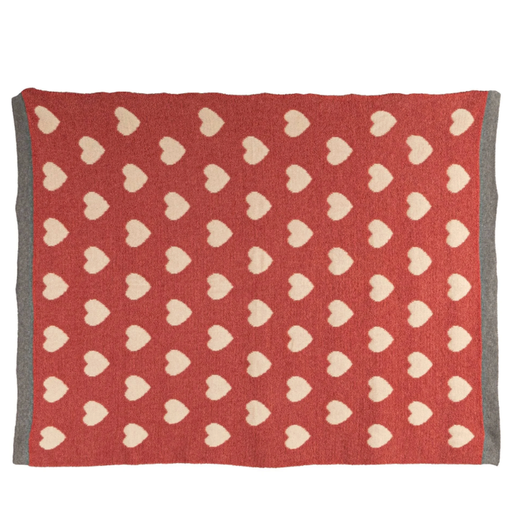 Creative Co-Op Cotton Knit Chenille Baby Blanket w/ Hearts