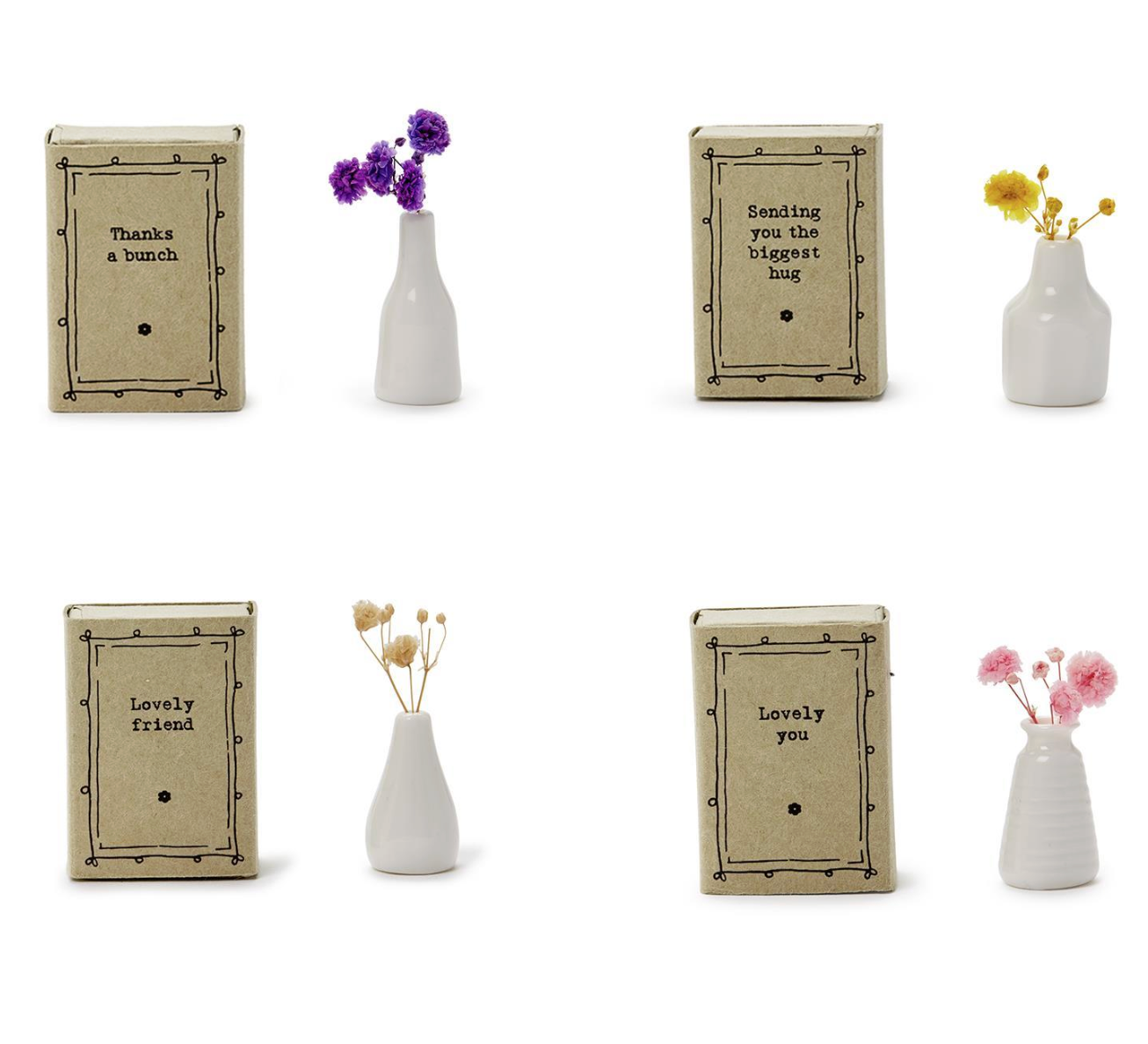 Two's Company Lovely Matchbox Vase with Flowers in Gift box - Assorted