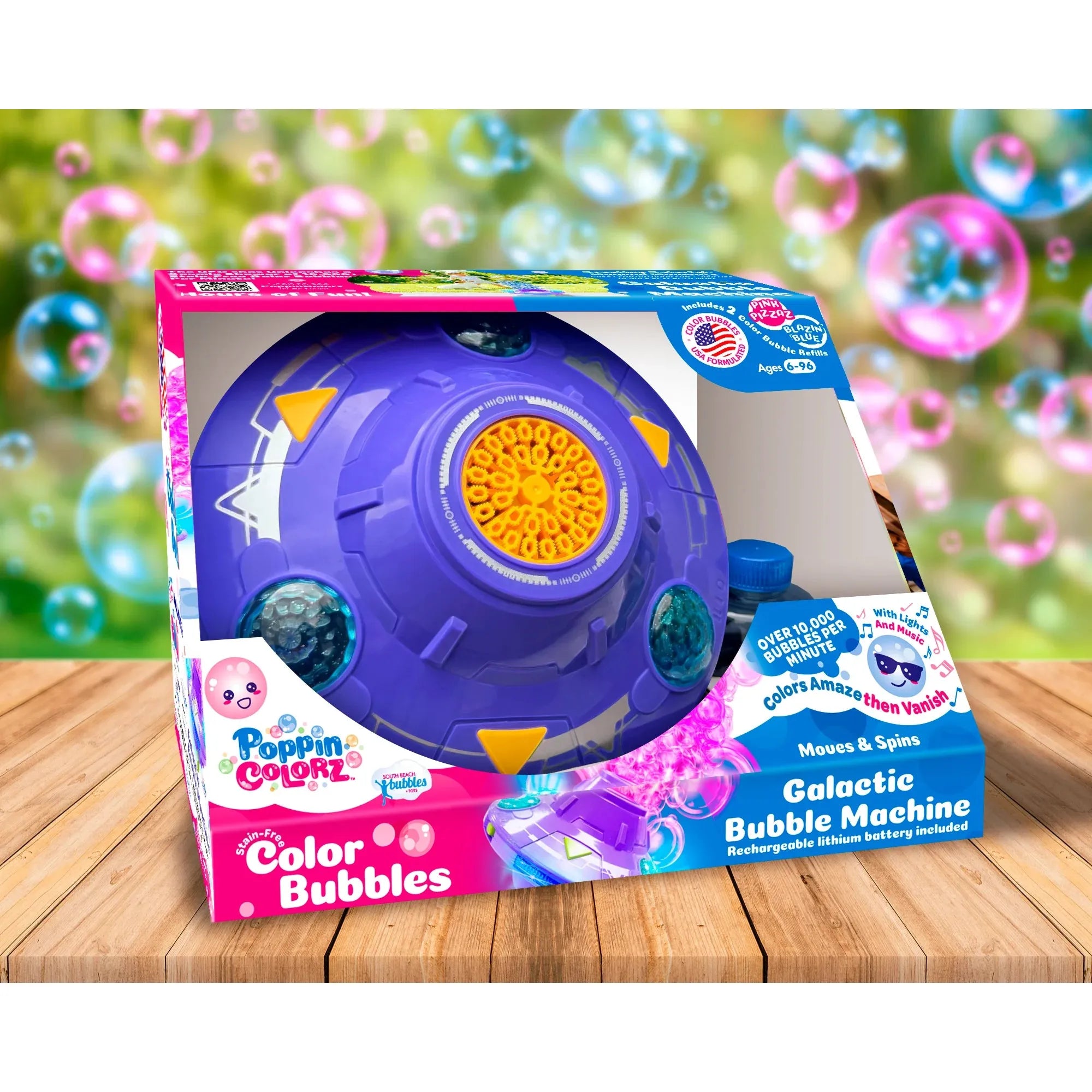 South Beach Bubbles PoppinColorz Galactic Bubble Machine – Spins, Lights, Plays Music – Outdoor Toy-SOUTH BEACH BUBBLES-Little Giant Kidz