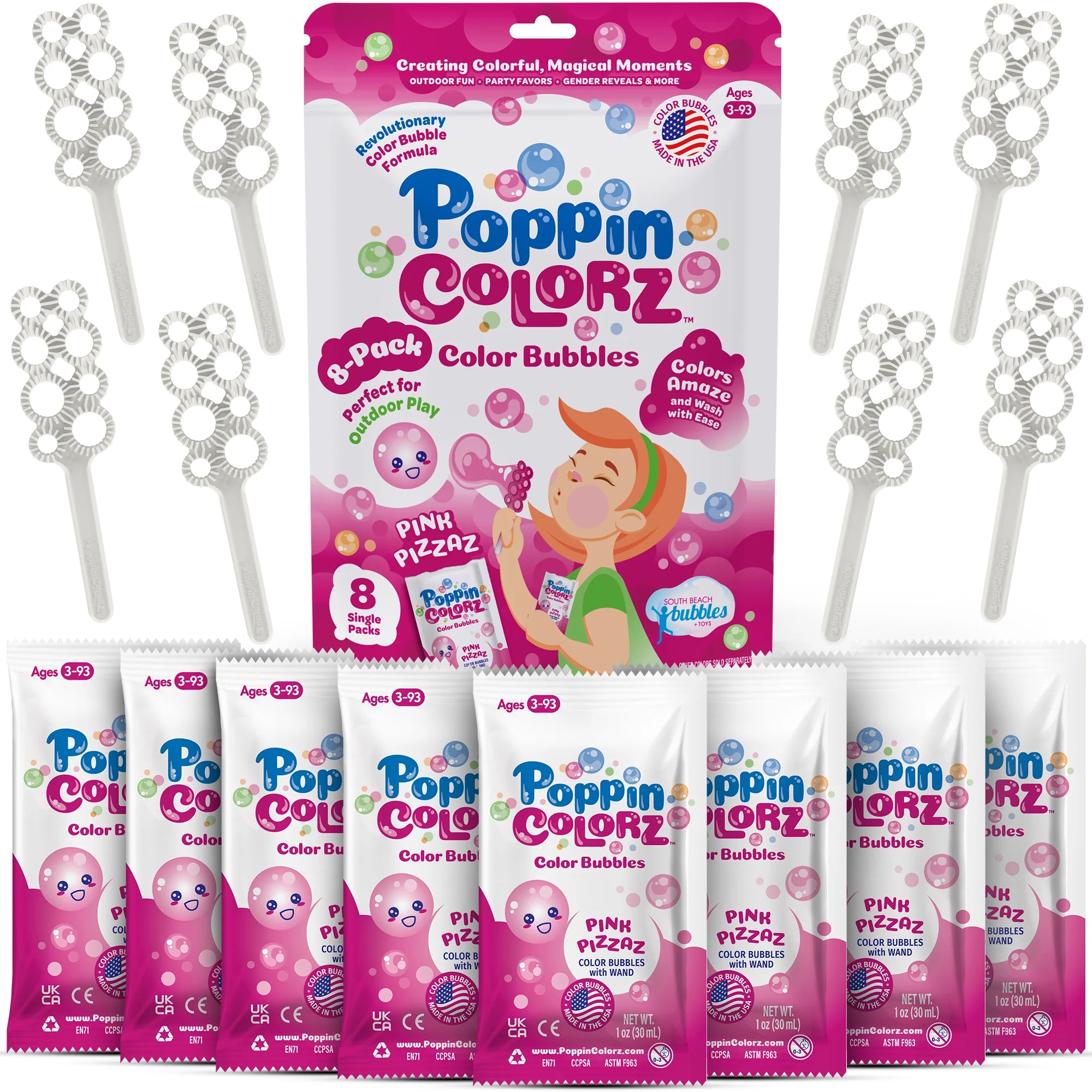 South Beach Bubbles PoppinColorz Pink Pizzaz Color Bubbles - 8 Party Favors-SOUTH BEACH BUBBLES-Little Giant Kidz