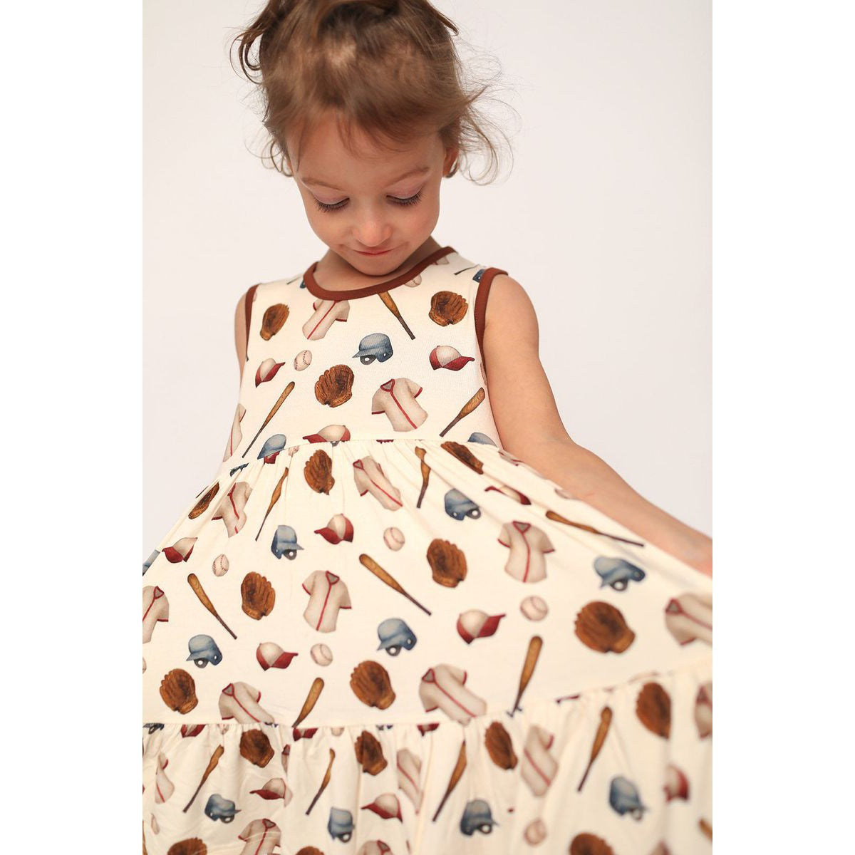 Southern Slumber Baseball Bamboo Tiered Twirl Dress- with Pockets-Southern Slumber-Little Giant Kidz