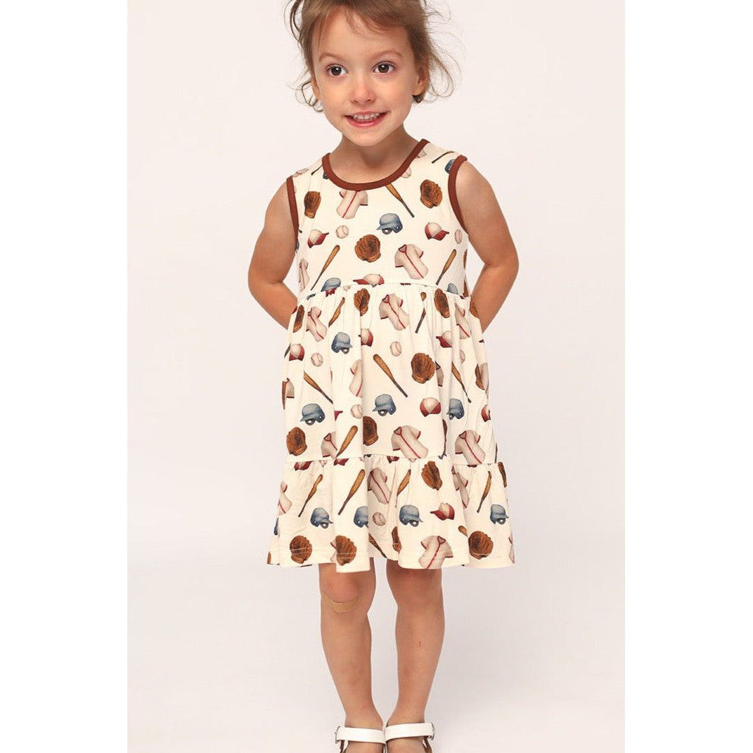 Southern Slumber Baseball Bamboo Tiered Twirl Dress- with Pockets-Southern Slumber-Little Giant Kidz