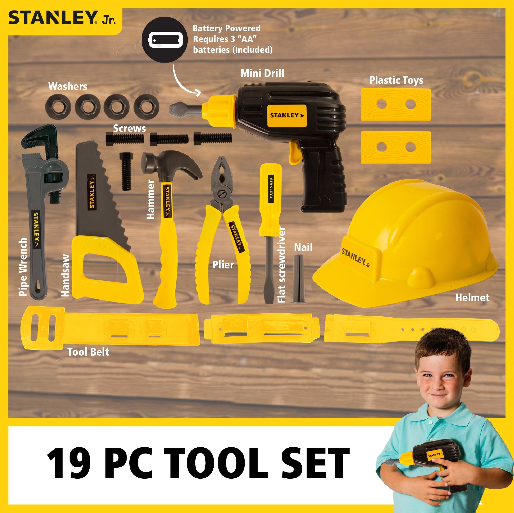 Stanley Jr. 19 Piece Pretend Play Tool Set-Red Toolbox-Little Giant Kidz