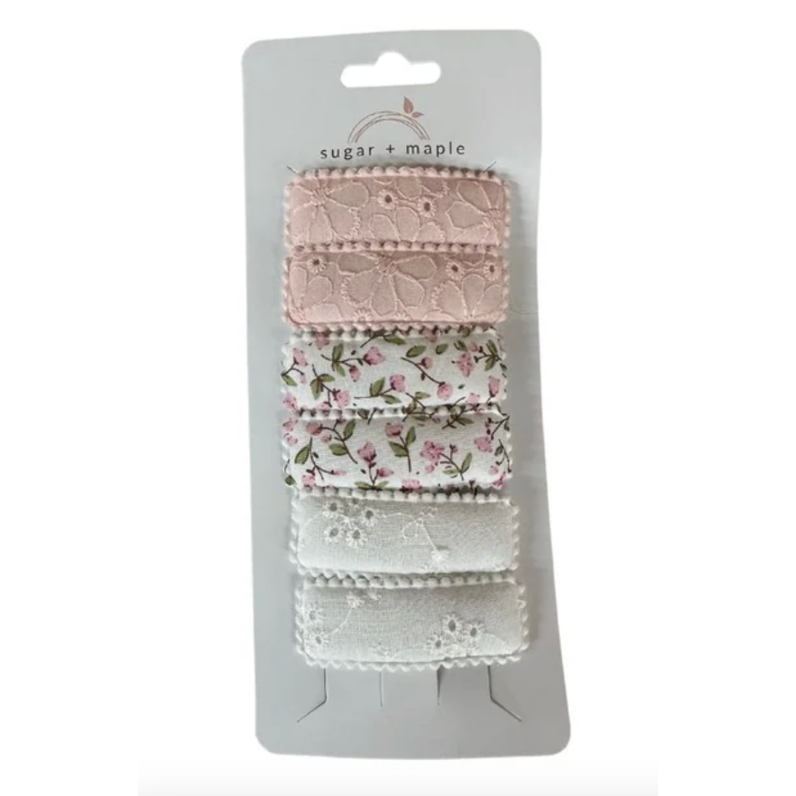 Sugar + Maple Barrette Clips - Pink White Floral-SUGAR AND MAPLE-Little Giant Kidz