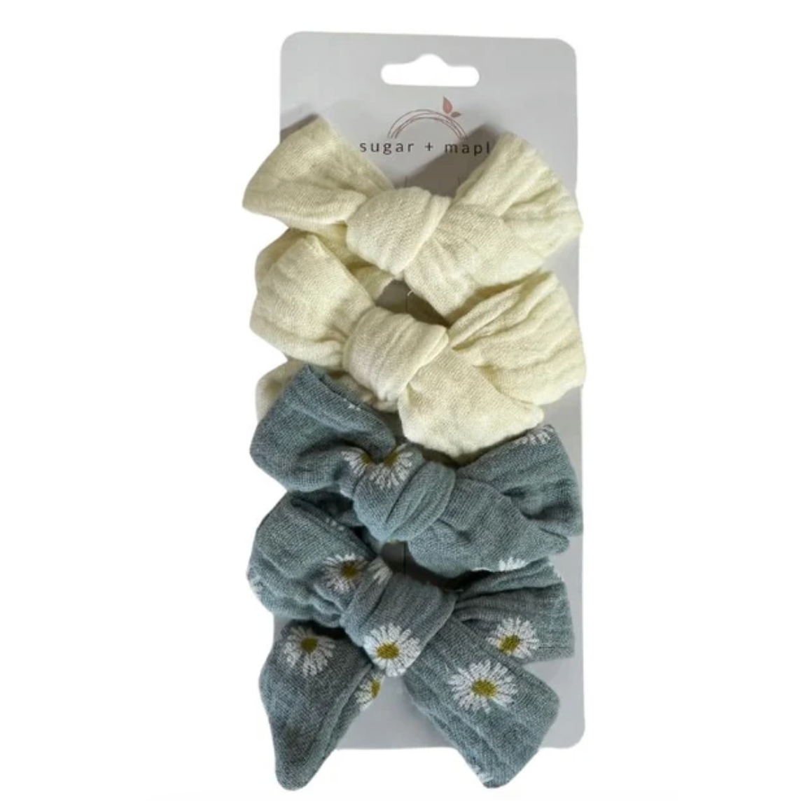 Sugar + MapleTied Muslin Bow Clips - Creme/Wedgewood Daisy-SUGAR AND MAPLE-Little Giant Kidz