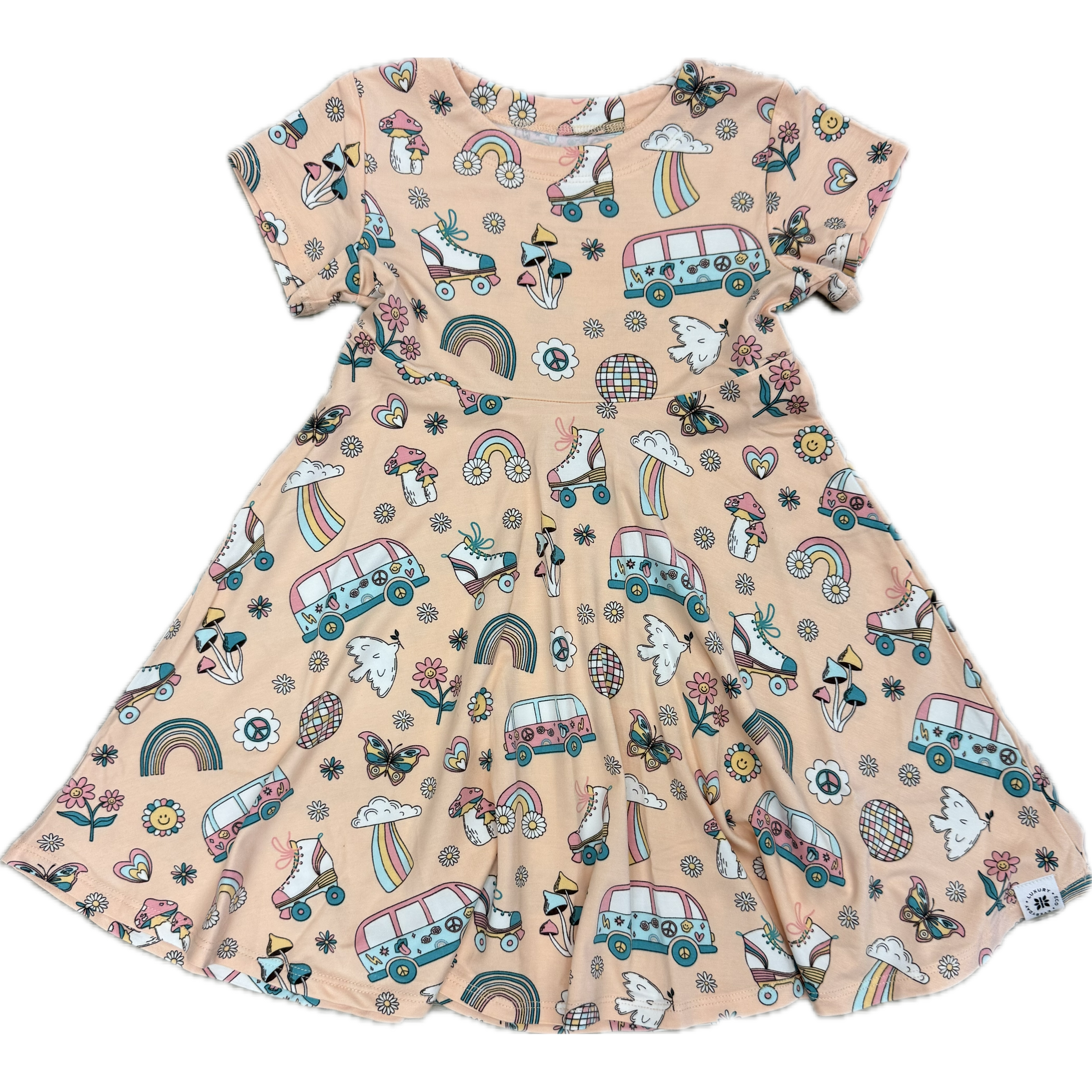 Sweet Bamboo Swirly Dress with Cap Sleeve- Groovy Skates-SWEET BAMBOO-Little Giant Kidz