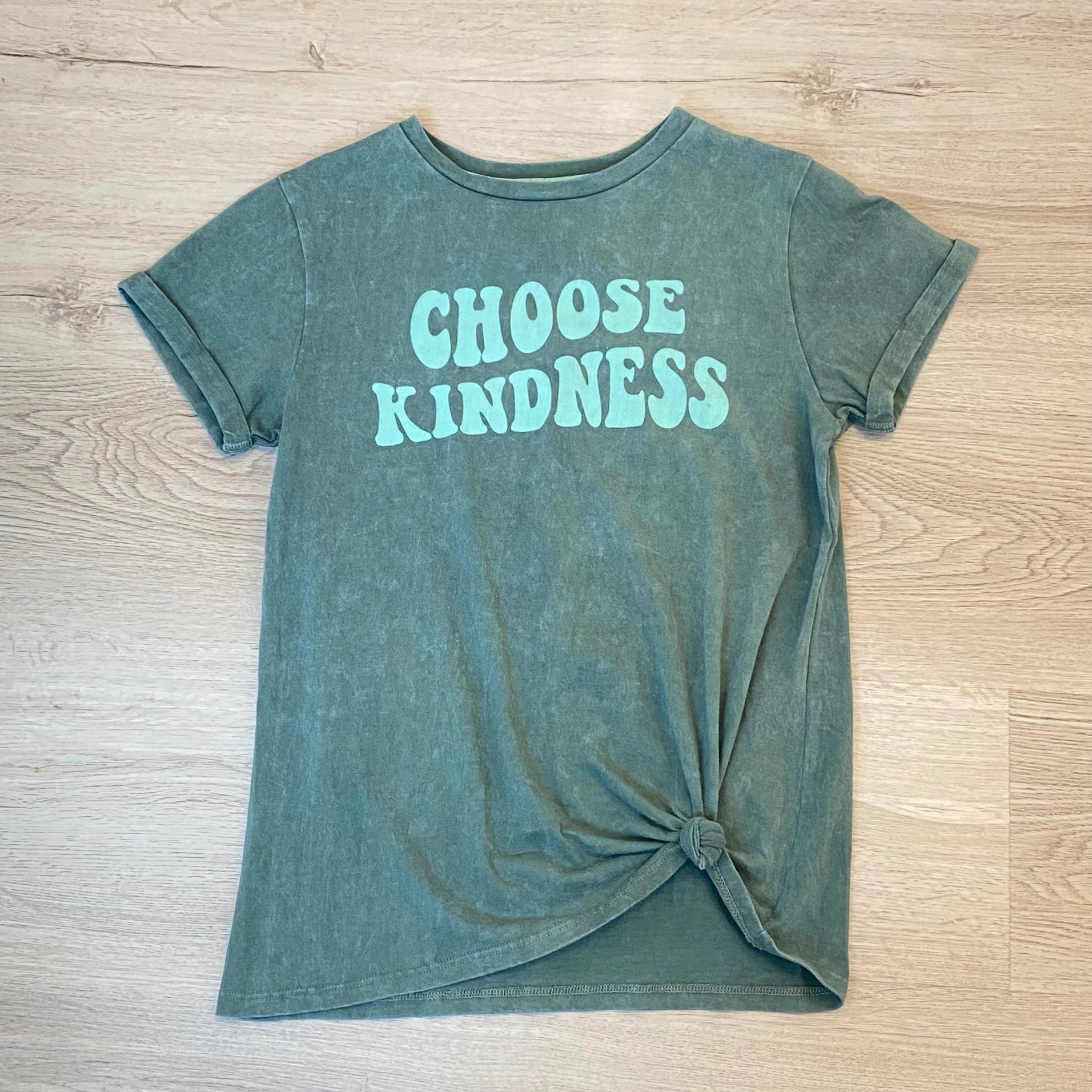 Sweet Soul Choose Kindness Acid Wash Side Tie Roll Cuff Tonal Green Graphic Tee-Sweet Soul-Little Giant Kidz