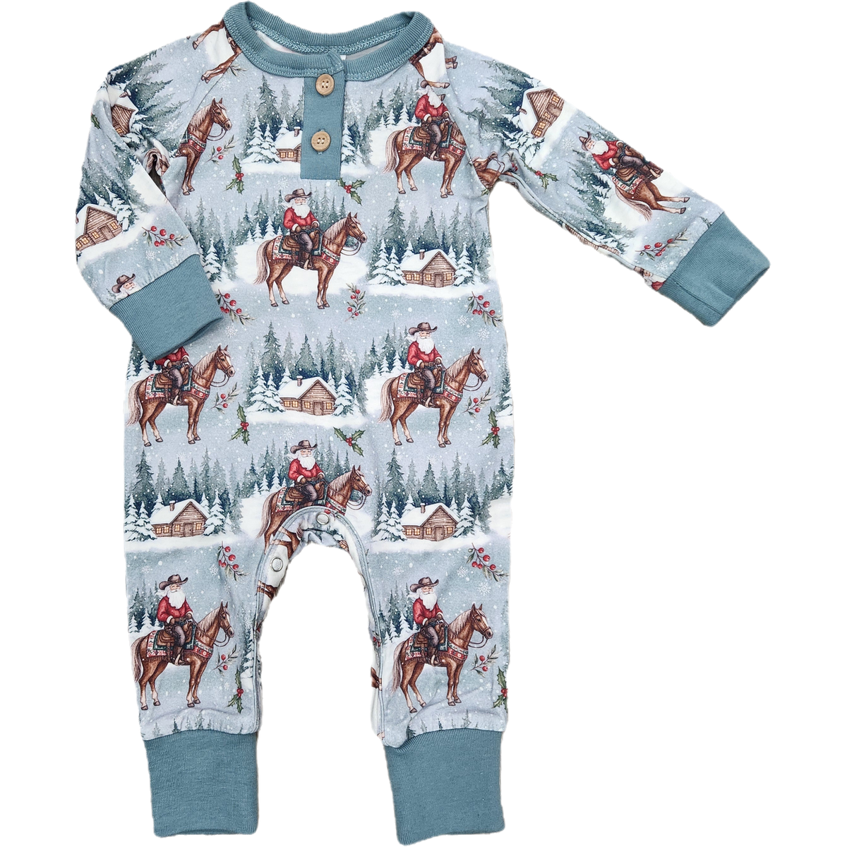 TESA BABE Cowboy Christmas Bamboo Henley Romper-TESA BABE-Little Giant Kidz