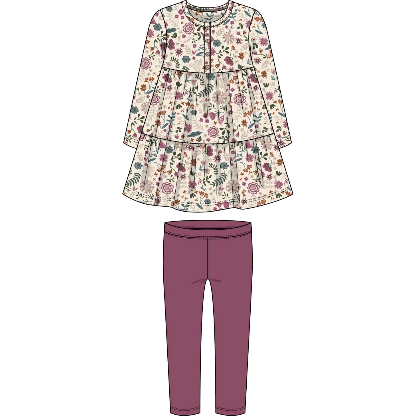 Tangerine Sky Violet Floral Print Print Tunic With Solid Leggings