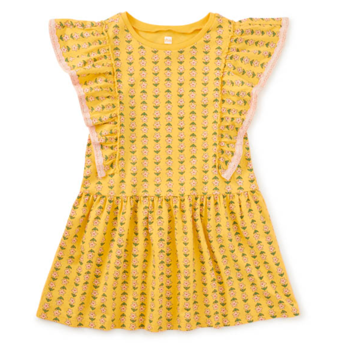Tea Crochet Trim Ruffle Dress- Vintage Floral Tile-TEA-Little Giant Kidz