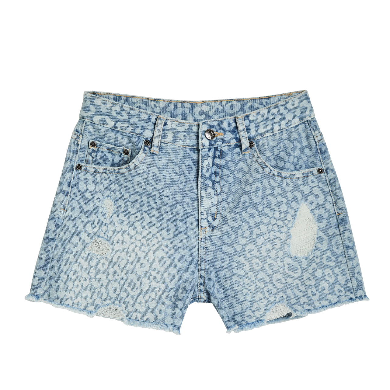 Tractr Girls Blue Leopard Bluleo Denim Shorts-TRACTR JEANS-Little Giant Kidz
