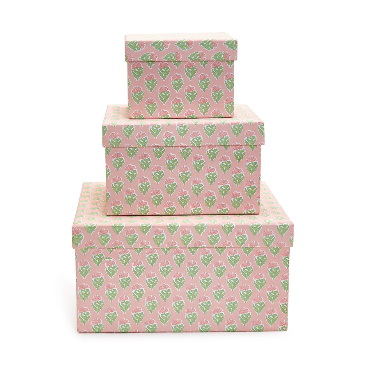 Two's Company Floral Block Print Set of 3 Cotton Paper Nested Boxes-TWO'S COMPANY-Little Giant Kidz