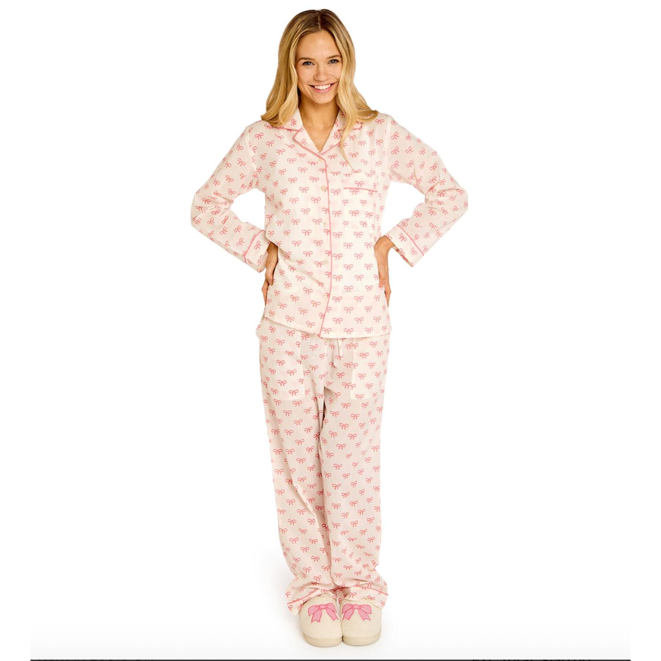 Two's Company Women Coquette Bow Print Cotton Printed Pajamas - Pink-TWO'S COMPANY-Little Giant Kidz
