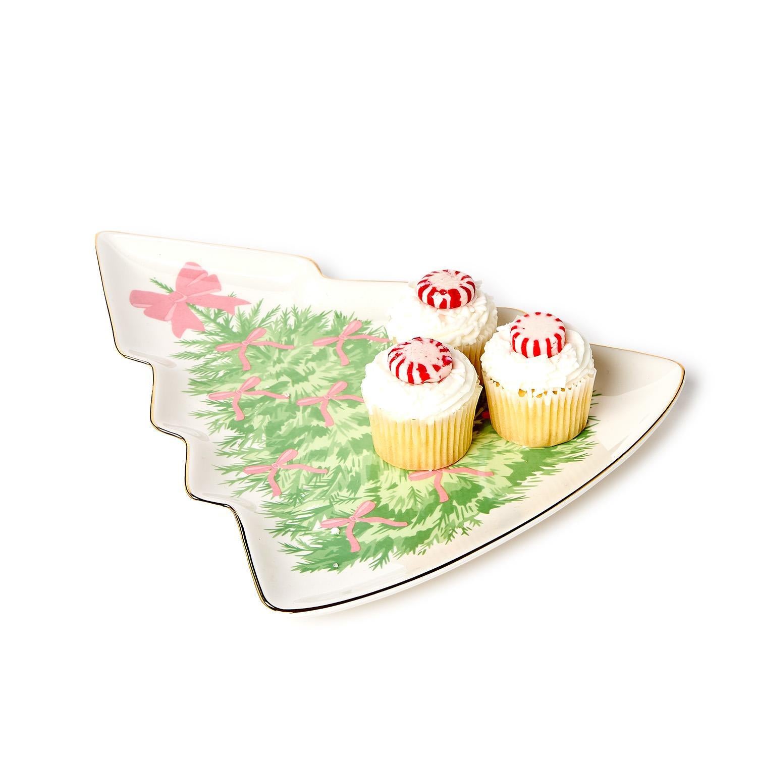 Two's CompanyBow-tiful Trees Christmas Tree Shape Plate with Gold Metallic Rim-TWO'S COMPANY-Little Giant Kidz