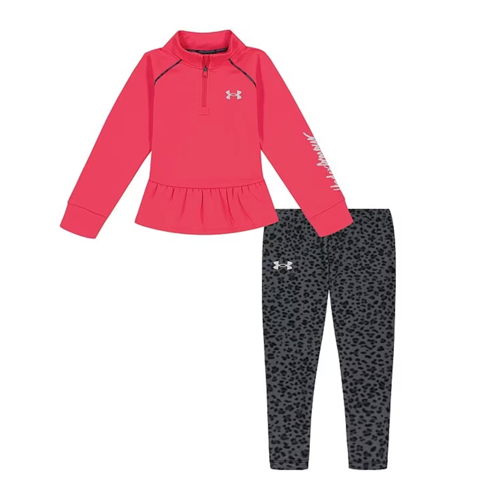 Under Armour Baby Girls' UA Spotted Halftone 1/4 Zip Set - Pink Shock-UNDER ARMOUR-Little Giant Kidz