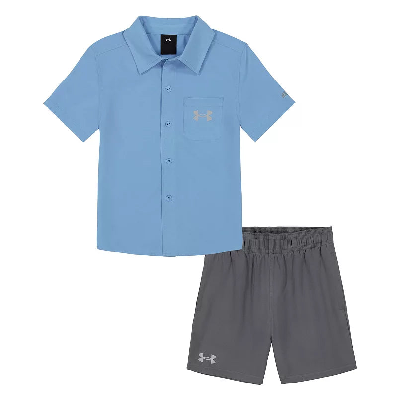 Under Armour Boy UA Woven Shirt & Shorts Set - Carolina Blue-UNDER ARMOUR-Little Giant Kidz