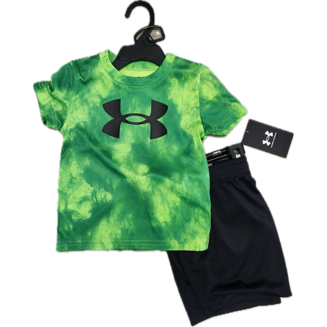 Under Armour Boys Tech Printed Short Sleeve Short Set- Hyper Green-UNDER ARMOUR-Little Giant Kidz