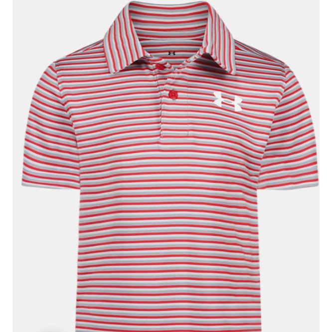 Under Armour Boys' UA Match Play Stripe Polo - Red and Grey Stripe-UNDER ARMOUR-Little Giant Kidz