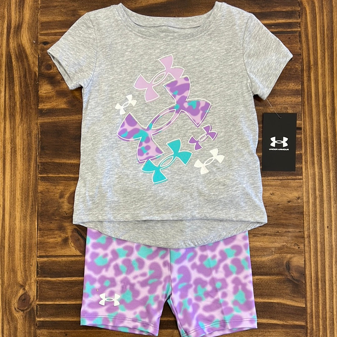 Under Armour Girl UA Core Graphic Tee & Printed Biker Shorts Set-UNDER ARMOUR-Little Giant Kidz