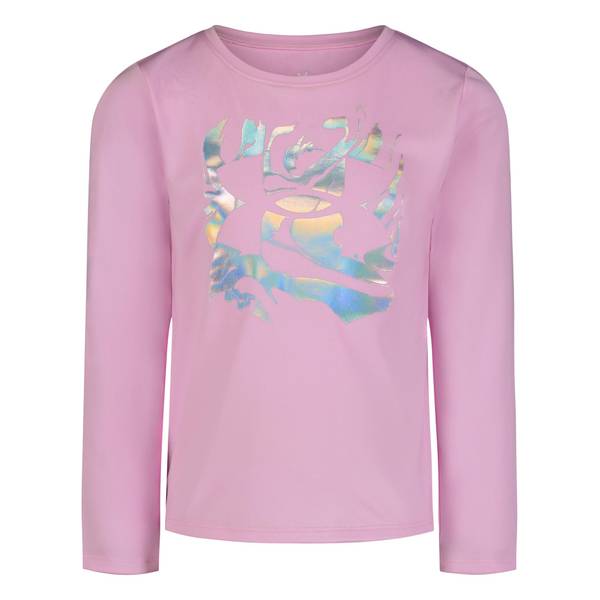 Under Armour Girl UA Tech Iridescent Logo Long Sleeve Tee - Stellar Pink-UNDER ARMOUR-Little Giant Kidz