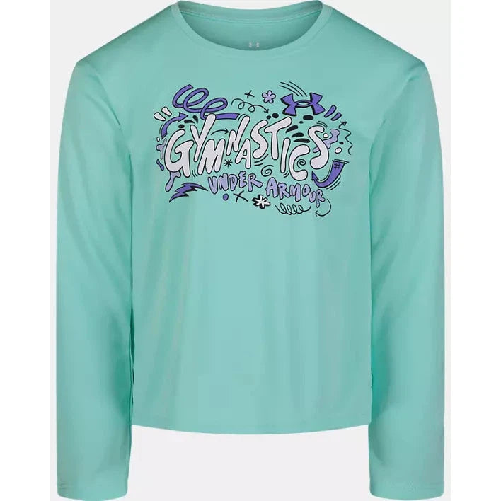 Under Armour Girl's UA Scribble Gymnast Long Sleeve - Neo Turquoise-UNDER ARMOUR-Little Giant Kidz