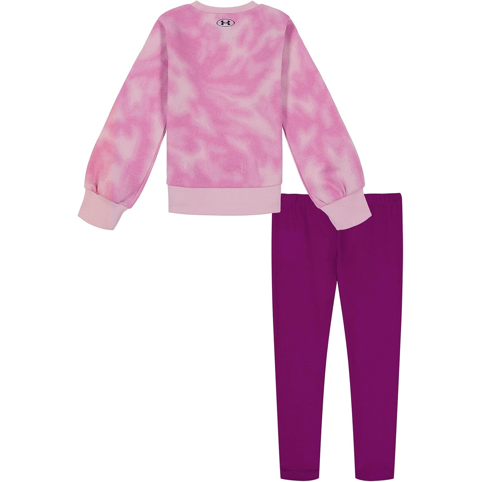 Under Armour Girl's UA Valley Etch Crewneck Legging Set - Pink Shadow-UNDER ARMOUR-Little Giant Kidz
