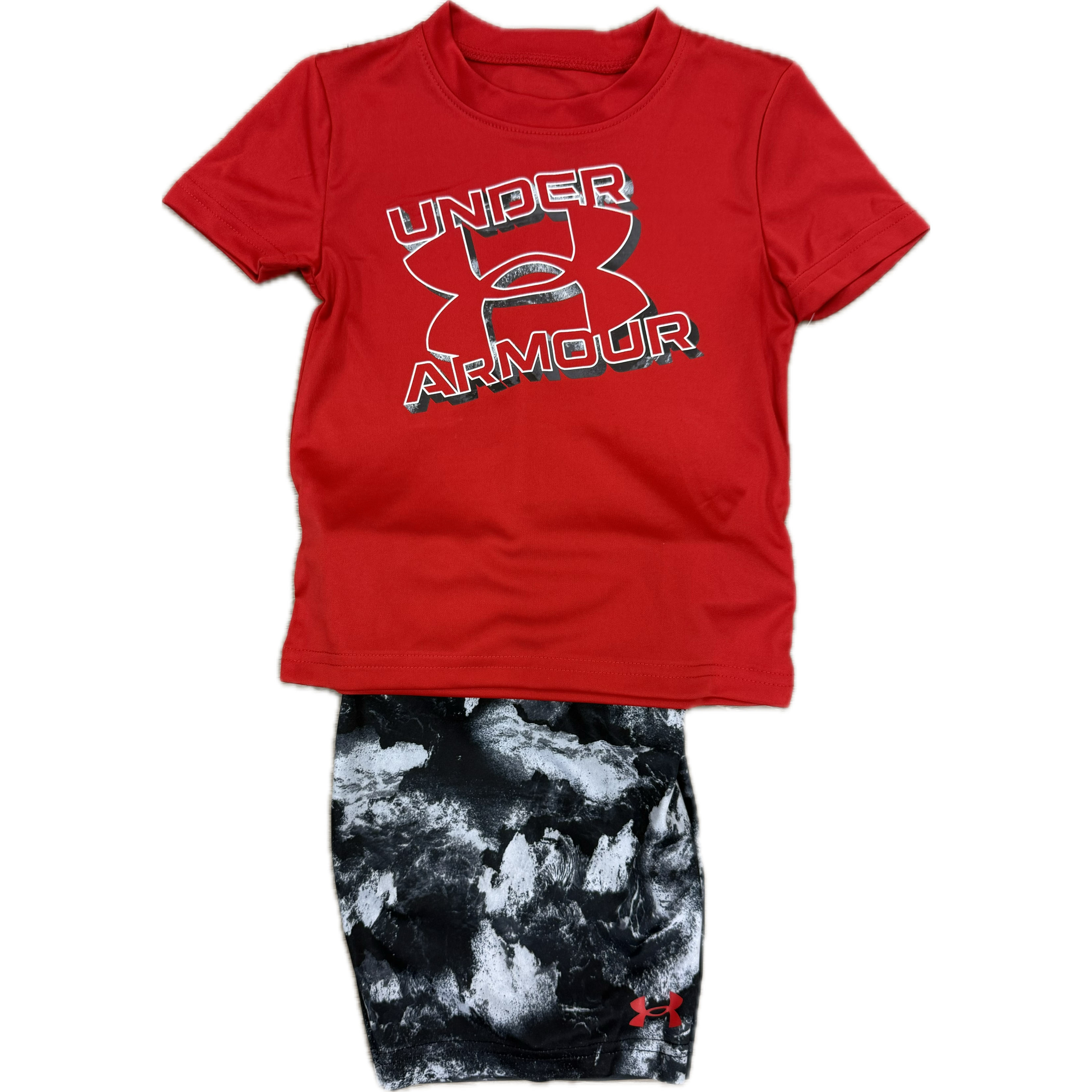 Under Armour Tech Printed Short Sleeve-Short Set-Red-UNDER ARMOUR-Little Giant Kidz