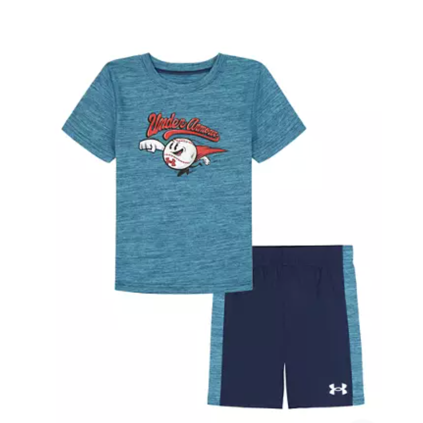 Under Armour Tech Superball Short Sleeve Set- Fresco Blue-UNDER ARMOUR-Little Giant Kidz