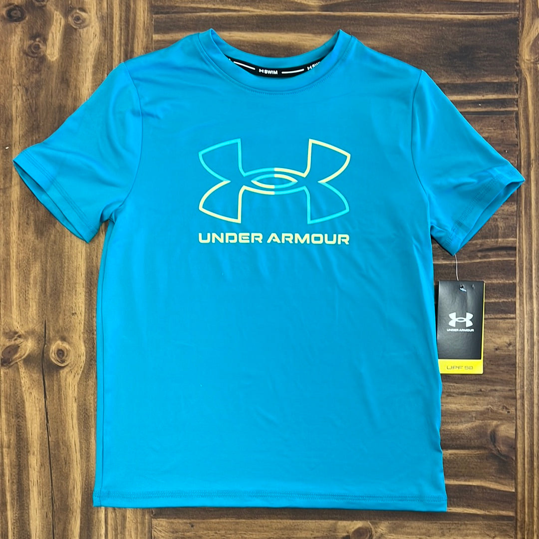 Under Armour Youth Boy UA Logo Split Surf Shirt - Circuit Teal-UNDER ARMOUR-Little Giant Kidz