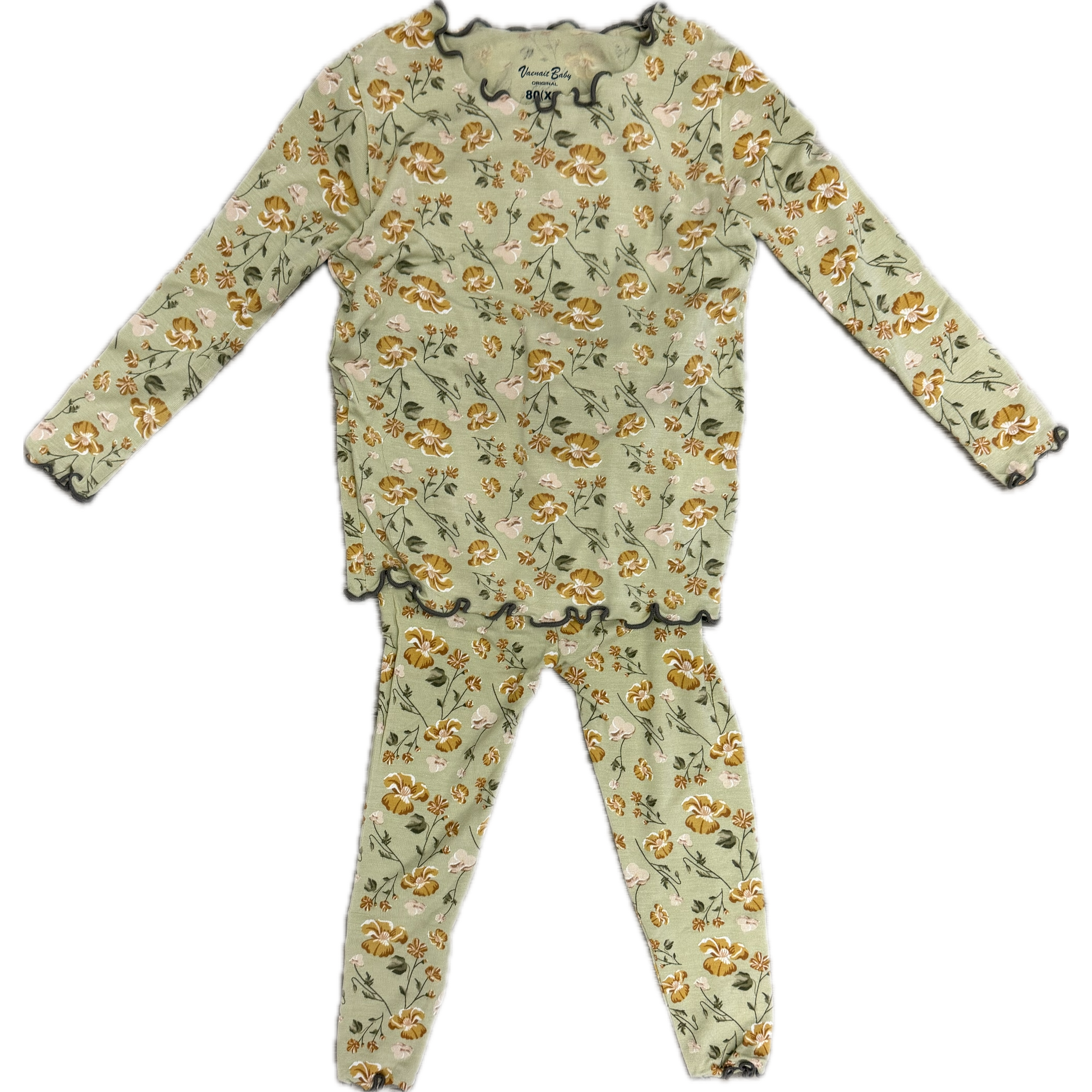 Vaenait Baby Shirring Khaki Flower Long Sleeve PJs-Vaenait Baby-Little Giant Kidz