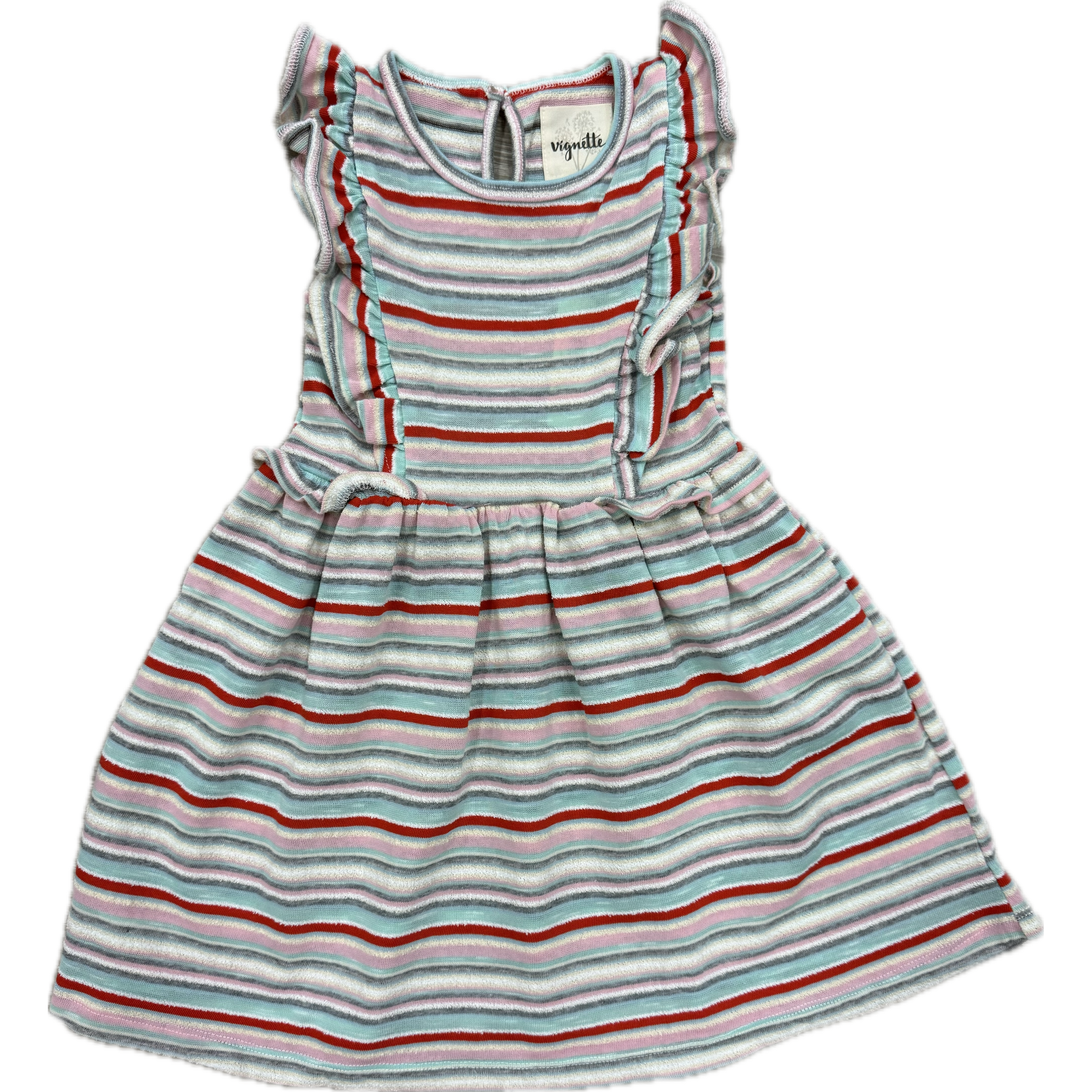 Vignette Maria Dress Pink/Aqua Terry Stripe Dress-VIGNETTE-Little Giant Kidz