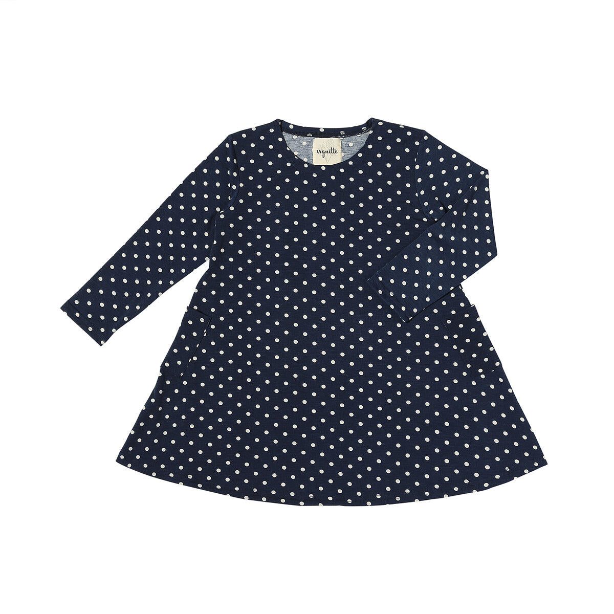 Vignette Navy Blue Polka Dot Leena Dress-VIGNETTE-Little Giant Kidz